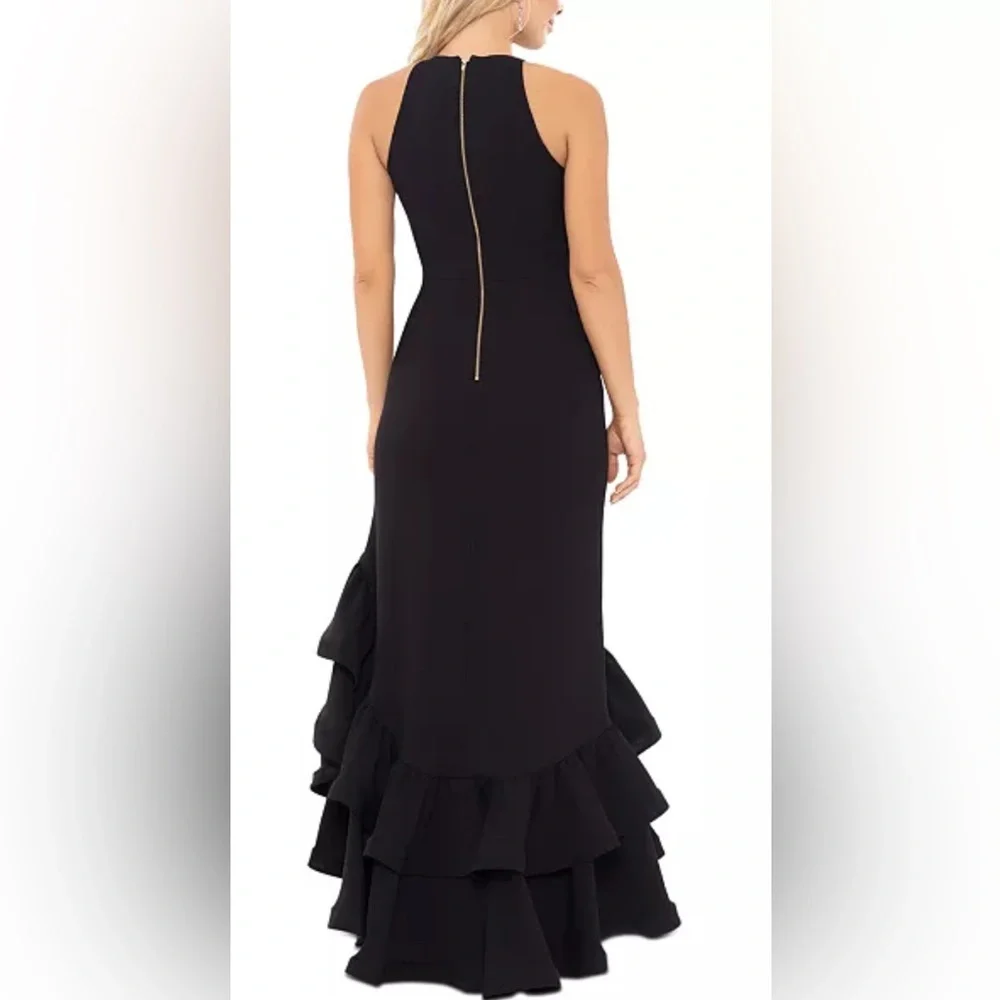 Tiered Ruffles Scuba Crepe Gown Color:Black  size 8 designer Betsy & Adam - Picture 4 of 6
